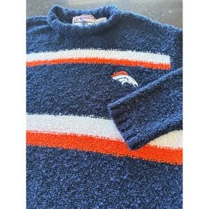 Game Day Clothing Co Denver Broncos NFL Striped Fuzzy Retro Sweater Size Small